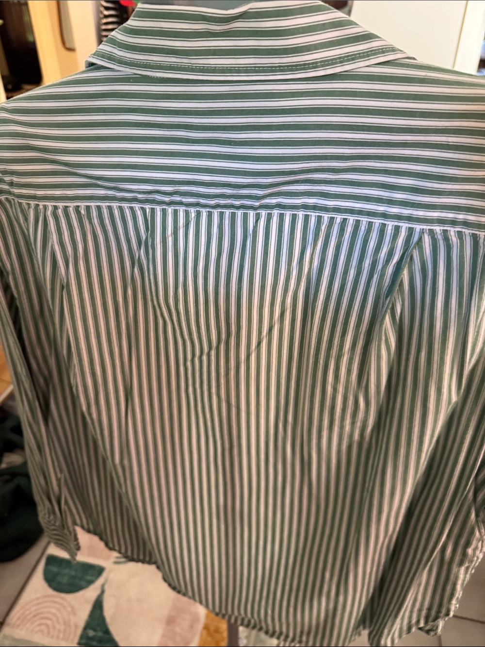 LOFT Green and White Striped Button-Down Shirt - Picture 3 of 5